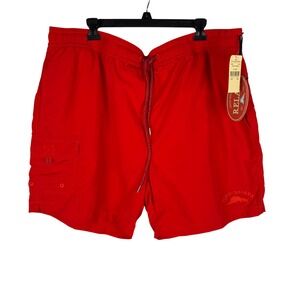Tommy Bahama Relax Swim Trunks Mens 2XB Red Happy Go Cargo Drawstring Lined  7"